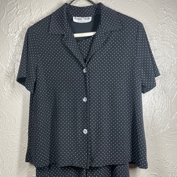 Ronni Nicole by Ouida Black Button Up Front & Back Two-piece Dress Womens Petite - Picture 2 of 6